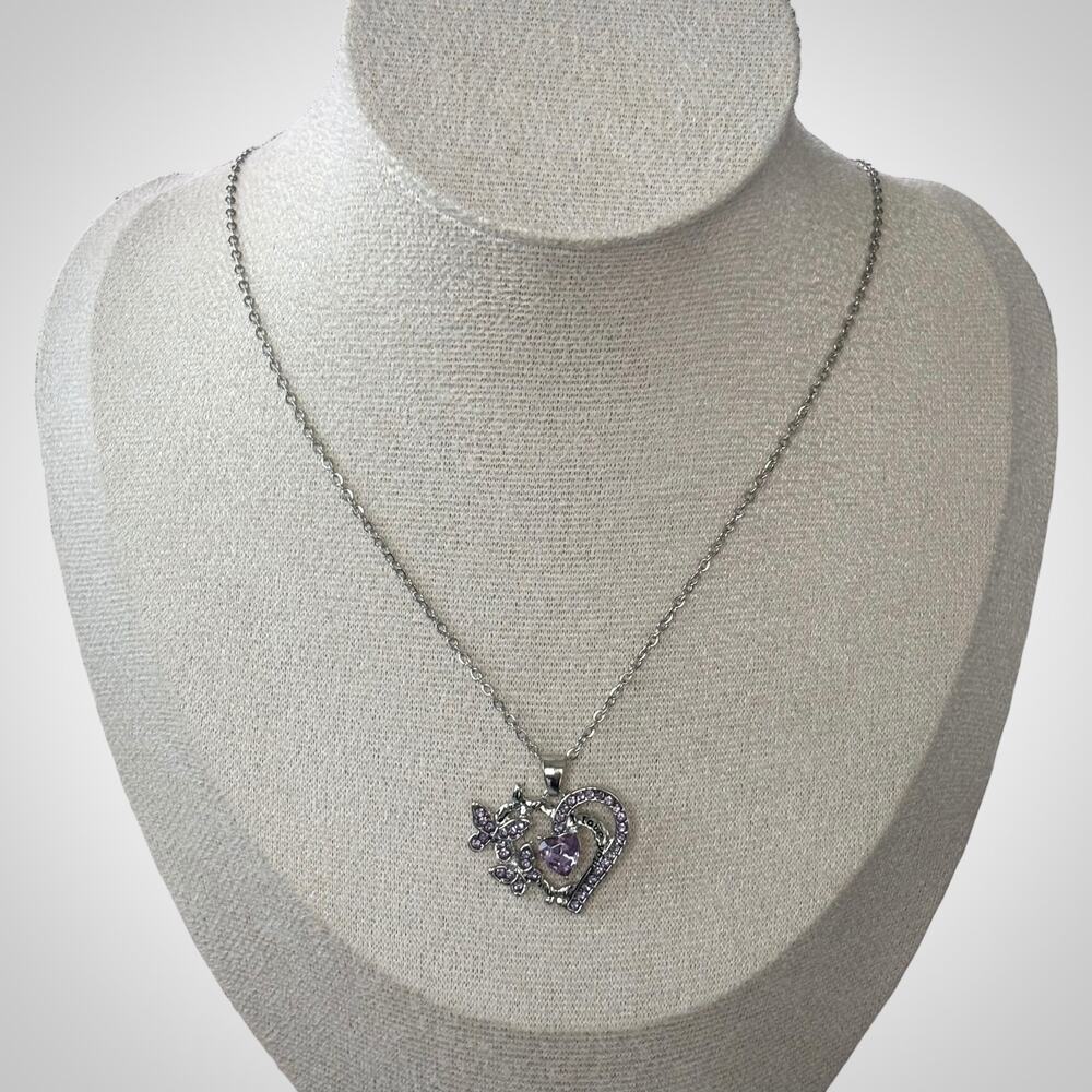 Purple Heart & Butterfly Pendant Necklace